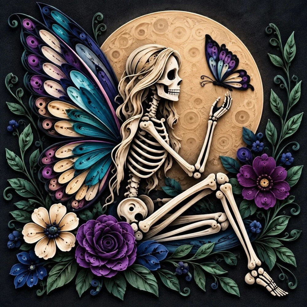 8x8 Framed Skeleton Fairy Butterfly Quilling Art Print